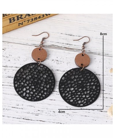 Retro Leather Round Geometric Earrings Hollow Circle Earrings Statement Lightweight for Women Girls Jewelry Gift Black $6.10 ...