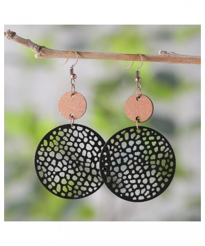 Retro Leather Round Geometric Earrings Hollow Circle Earrings Statement Lightweight for Women Girls Jewelry Gift Black $6.10 ...