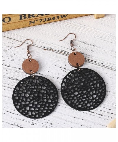 Retro Leather Round Geometric Earrings Hollow Circle Earrings Statement Lightweight for Women Girls Jewelry Gift Black $6.10 ...