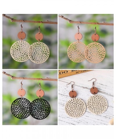 Retro Leather Round Geometric Earrings Hollow Circle Earrings Statement Lightweight for Women Girls Jewelry Gift Black $6.10 ...