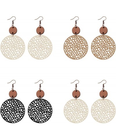 Retro Leather Round Geometric Earrings Hollow Circle Earrings Statement Lightweight for Women Girls Jewelry Gift Black $6.10 ...