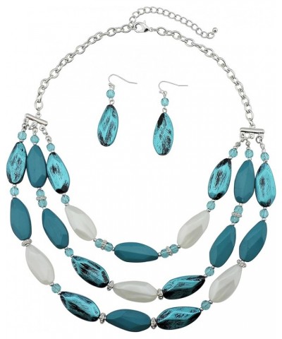 3 Layer Beads Statement Necklace Earring for Women Jewelry Set teal $11.39 Jewelry Sets