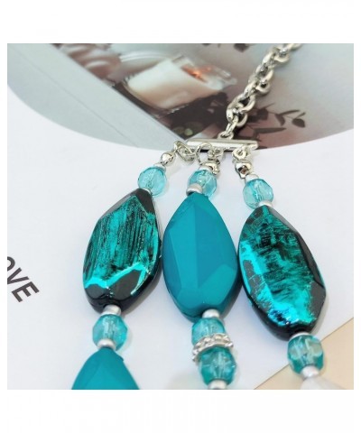 3 Layer Beads Statement Necklace Earring for Women Jewelry Set teal $11.39 Jewelry Sets