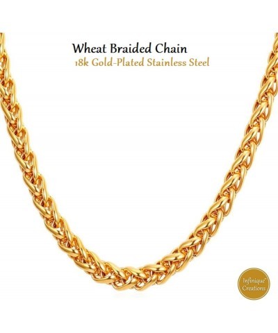 INFINIQUE CREATIONS 18K Gold Plated Stainless Steel Wheat Braided Chain Bracelet Necklace 3mm - 8mm 8mm Gold $10.24 Necklaces