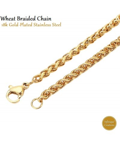 INFINIQUE CREATIONS 18K Gold Plated Stainless Steel Wheat Braided Chain Bracelet Necklace 3mm - 8mm 8mm Gold $10.24 Necklaces