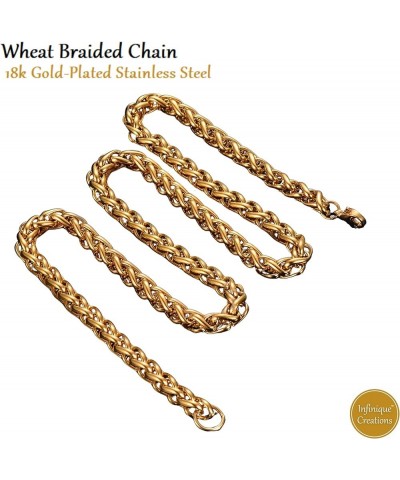 INFINIQUE CREATIONS 18K Gold Plated Stainless Steel Wheat Braided Chain Bracelet Necklace 3mm - 8mm 8mm Gold $10.24 Necklaces