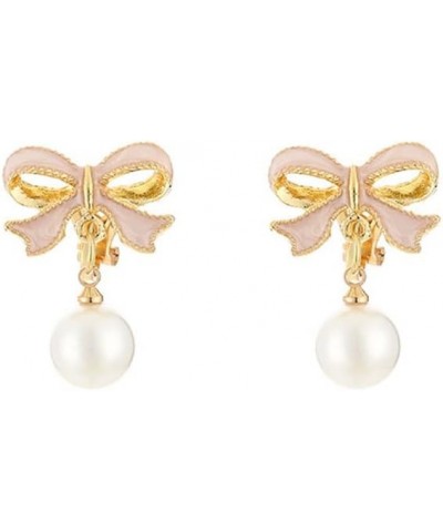 Faux Pearl Pink Bowknot Stud Earrings Valentine's Day Gift Chic White Pearl Pendant Earrings $8.84 Earrings