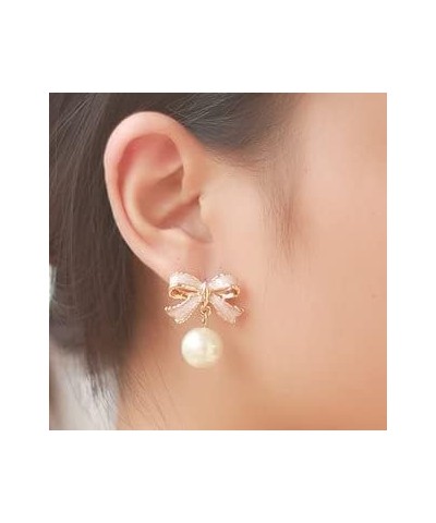 Faux Pearl Pink Bowknot Stud Earrings Valentine's Day Gift Chic White Pearl Pendant Earrings $8.84 Earrings