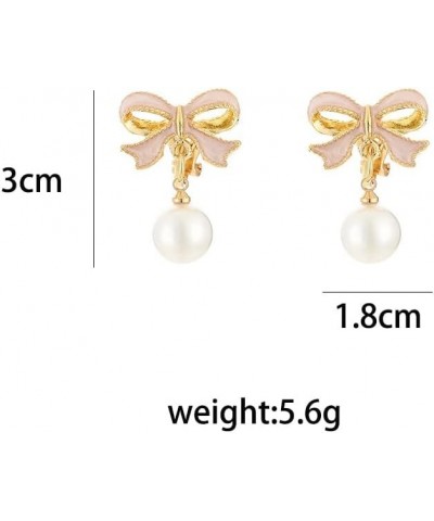 Faux Pearl Pink Bowknot Stud Earrings Valentine's Day Gift Chic White Pearl Pendant Earrings $8.84 Earrings