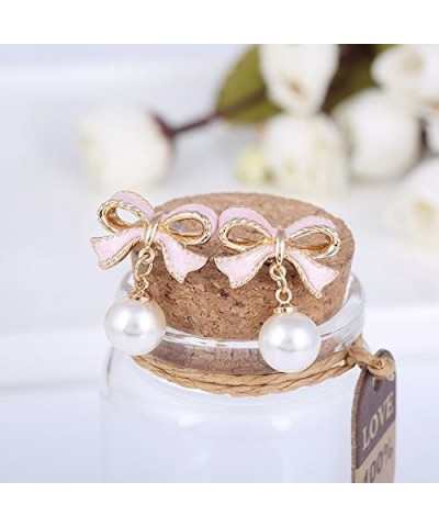 Faux Pearl Pink Bowknot Stud Earrings Valentine's Day Gift Chic White Pearl Pendant Earrings $8.84 Earrings