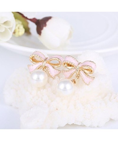 Faux Pearl Pink Bowknot Stud Earrings Valentine's Day Gift Chic White Pearl Pendant Earrings $8.84 Earrings