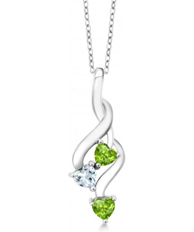 925 Sterling Silver Green Peridot and Sky Blue Aquamarine Pendant Necklace For Women (0.84 Cttw, Gemstone August Birthstone, ...