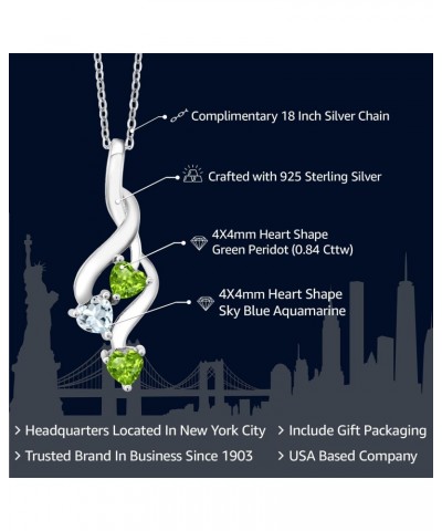 925 Sterling Silver Green Peridot and Sky Blue Aquamarine Pendant Necklace For Women (0.84 Cttw, Gemstone August Birthstone, ...