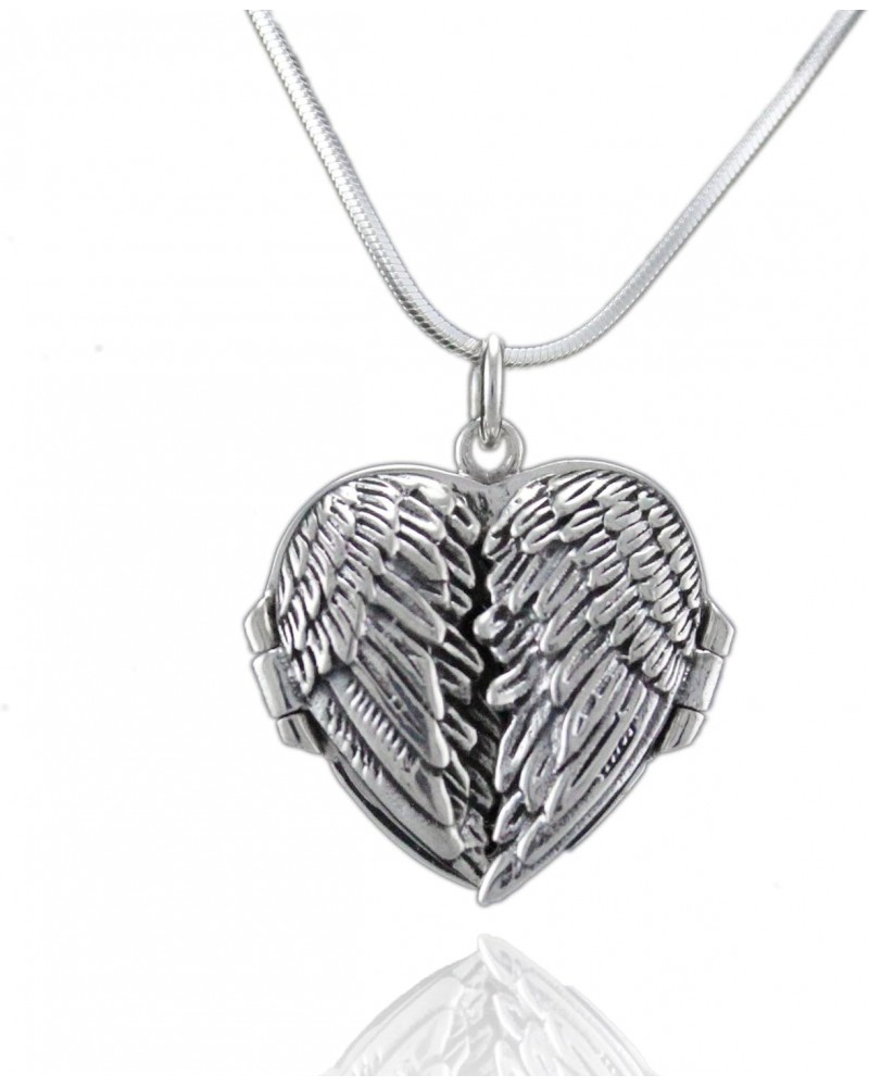 Sterling Silver 925 Angel Wings Flying Heart Locket Pendant Necklace,18" Snake Chain $21.93 Necklaces