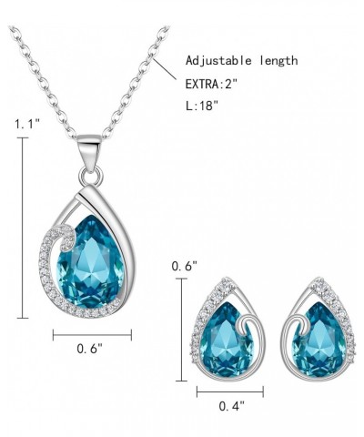 Austrian Crystal Cubic Zirconia Jewelry Sets for Women, Silver-Tone Blue Teardrop Pendant Necklace Stud Earrings Valentine's ...