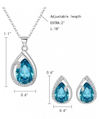 Austrian Crystal Cubic Zirconia Jewelry Sets for Women, Silver-Tone Blue Teardrop Pendant Necklace Stud Earrings Valentine's ...