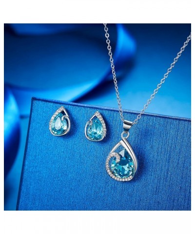 Austrian Crystal Cubic Zirconia Jewelry Sets for Women, Silver-Tone Blue Teardrop Pendant Necklace Stud Earrings Valentine's ...