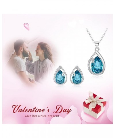 Austrian Crystal Cubic Zirconia Jewelry Sets for Women, Silver-Tone Blue Teardrop Pendant Necklace Stud Earrings Valentine's ...