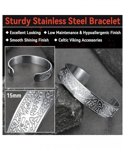 Viking Cuff Bracelet for Men Women, Stainless Steel Rune/Thor's Hammer/Wolf/Celtic Knot Bangles Personalized Customizable 05....