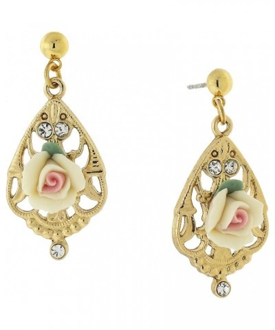 1928 Jewelry "Porcelain Rose" Teardrop Filigree Crystal Accent Rose Teardrop Earrings Ivory $17.51 Earrings