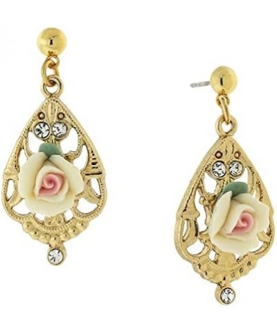 1928 Jewelry "Porcelain Rose" Teardrop Filigree Crystal Accent Rose Teardrop Earrings Ivory $17.51 Earrings