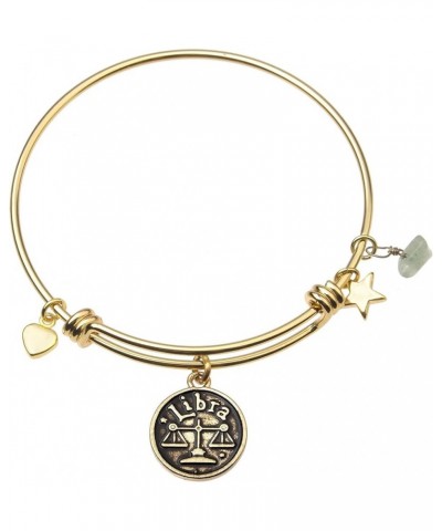 Zodiac Bracelet for Women Gold Plated Retro Constellation Sign Expandable Bangle Bracelet Round Disc Astrology Bracelet Gemst...