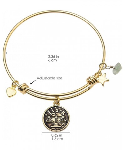 Zodiac Bracelet for Women Gold Plated Retro Constellation Sign Expandable Bangle Bracelet Round Disc Astrology Bracelet Gemst...