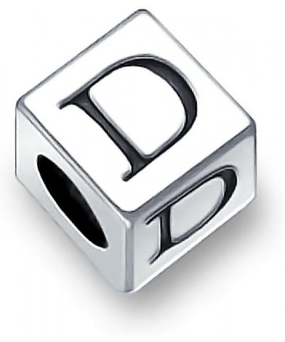 Square Cube Block Letter A-Z Alphabet Initial Charm Bead For Women For Teen .925 Sterling Silver For European Bracelet D Squa...