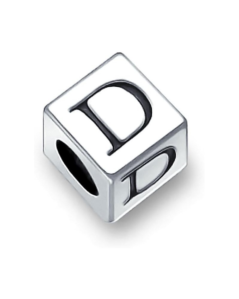 Square Cube Block Letter A-Z Alphabet Initial Charm Bead For Women For Teen .925 Sterling Silver For European Bracelet D Squa...