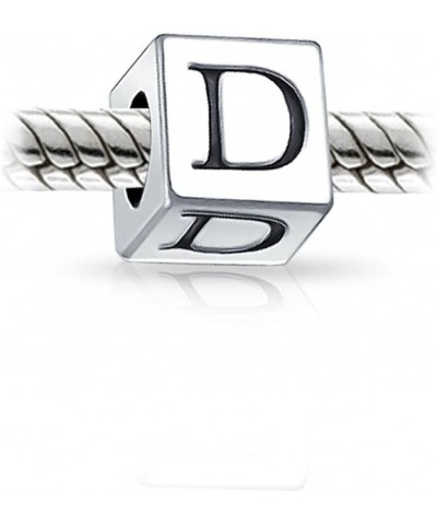 Square Cube Block Letter A-Z Alphabet Initial Charm Bead For Women For Teen .925 Sterling Silver For European Bracelet D Squa...