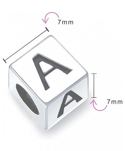 Square Cube Block Letter A-Z Alphabet Initial Charm Bead For Women For Teen .925 Sterling Silver For European Bracelet D Squa...