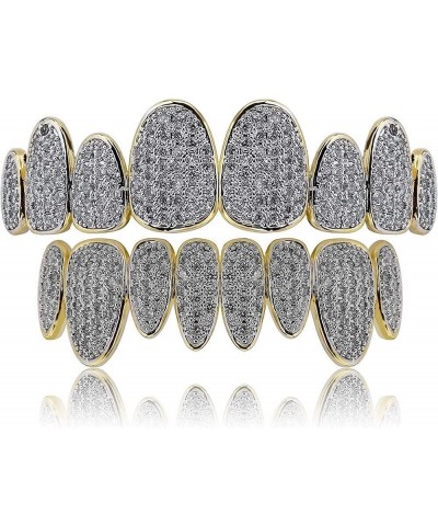 18K Gold Plated Iced Out Simulated Diamond Grills for Your Teeth with Molding Bars Gold Set $16.42 Body Jewelry