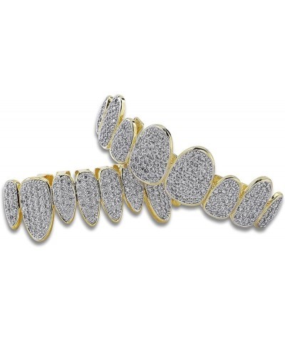 18K Gold Plated Iced Out Simulated Diamond Grills for Your Teeth with Molding Bars Gold Set $16.42 Body Jewelry