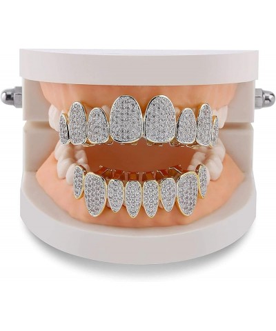 18K Gold Plated Iced Out Simulated Diamond Grills for Your Teeth with Molding Bars Gold Set $16.42 Body Jewelry