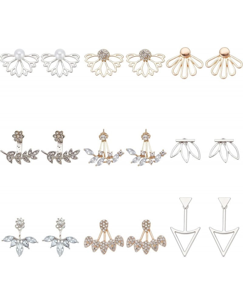 9 Pairs Hollow Lotus Flower Earrings Set Fashion Leaf Pearl Ear Jacket Earrings Multiple Ways Front Back Earrings Crystal Sim...