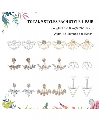 9 Pairs Hollow Lotus Flower Earrings Set Fashion Leaf Pearl Ear Jacket Earrings Multiple Ways Front Back Earrings Crystal Sim...