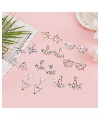 9 Pairs Hollow Lotus Flower Earrings Set Fashion Leaf Pearl Ear Jacket Earrings Multiple Ways Front Back Earrings Crystal Sim...