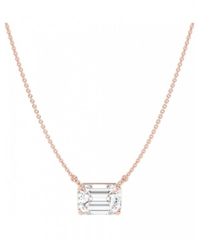IGI Certified 1/4 to 2 Carat Rose Gold Emerald Cut Lab Grown Diamond Horizontal Solitaire Pendant Necklace for Women I 14k Go...