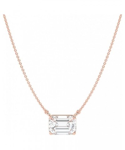 IGI Certified 1/4 to 2 Carat Rose Gold Emerald Cut Lab Grown Diamond Horizontal Solitaire Pendant Necklace for Women I 14k Go...