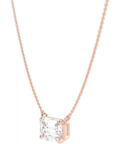 IGI Certified 1/4 to 2 Carat Rose Gold Emerald Cut Lab Grown Diamond Horizontal Solitaire Pendant Necklace for Women I 14k Go...