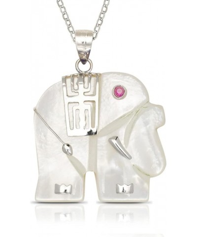 925 Sterling silver 16-inch Green, White, Lavender Jade Elephant Pendant Necklace (20mm x 28mm) White MOP $29.98 Necklaces