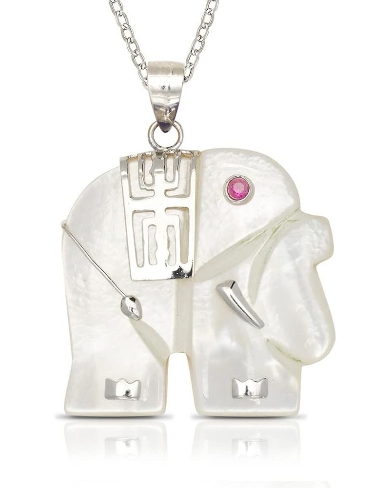 925 Sterling silver 16-inch Green, White, Lavender Jade Elephant Pendant Necklace (20mm x 28mm) White MOP $29.98 Necklaces