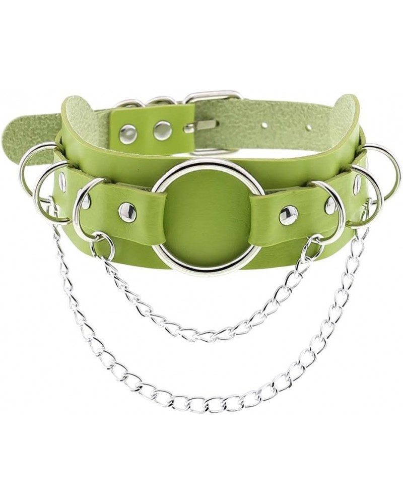 Women Punk Leather Choker Rock Girls Chain Collar chain Necklace Adjustable Green $10.22 Necklaces