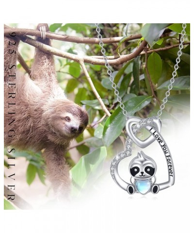 Sloth/Panda Necklace Animal Necklace 925 Sterling Silver Animal Heart Pendant Necklace Jewelry for Women Mom Girls Sloth-Moon...