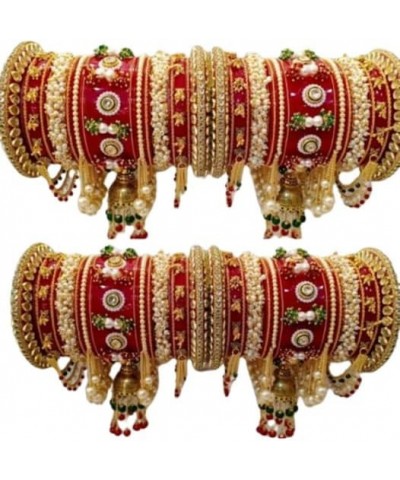CHURA| Bridal Jewellery Bangles Set Gold Plated Rajasthani Chura/Punjabi Chuda Set for Wedding with Rajasthani Kundan Meenaka...