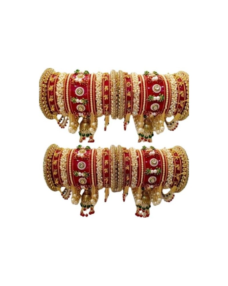 CHURA| Bridal Jewellery Bangles Set Gold Plated Rajasthani Chura/Punjabi Chuda Set for Wedding with Rajasthani Kundan Meenaka...