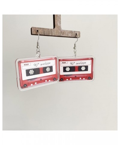 Unique Lightweight 70s 80s Vintage Cassette Tape Earrings Color Acrylic Retro Tape Dangle Earrings Funny Cute Drop Earrings f...