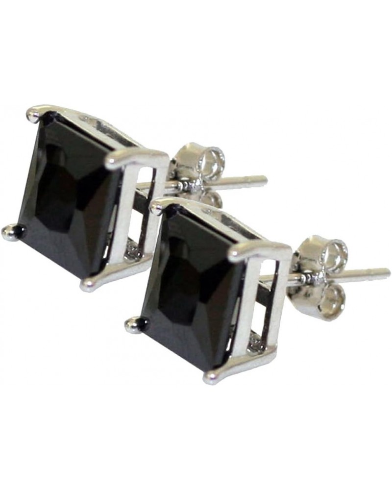 Black Cubic Zirconia Princess Cut Stud Earrings on 925 Sterling Silver Rhodium Plated Sizes 4mm-8mm 7x7 $8.64 Earrings