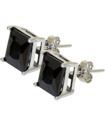 Black Cubic Zirconia Princess Cut Stud Earrings on 925 Sterling Silver Rhodium Plated Sizes 4mm-8mm 7x7 $8.64 Earrings