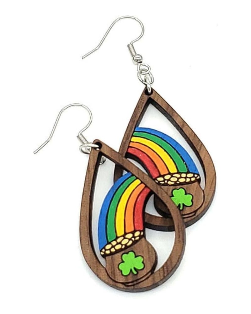 Wooden Luck Clover Irish Shamrock Earrings For Women Cute Dog Cat Kitten Shamrocks Shaped Drop Earring Good Luck St Patty's A...